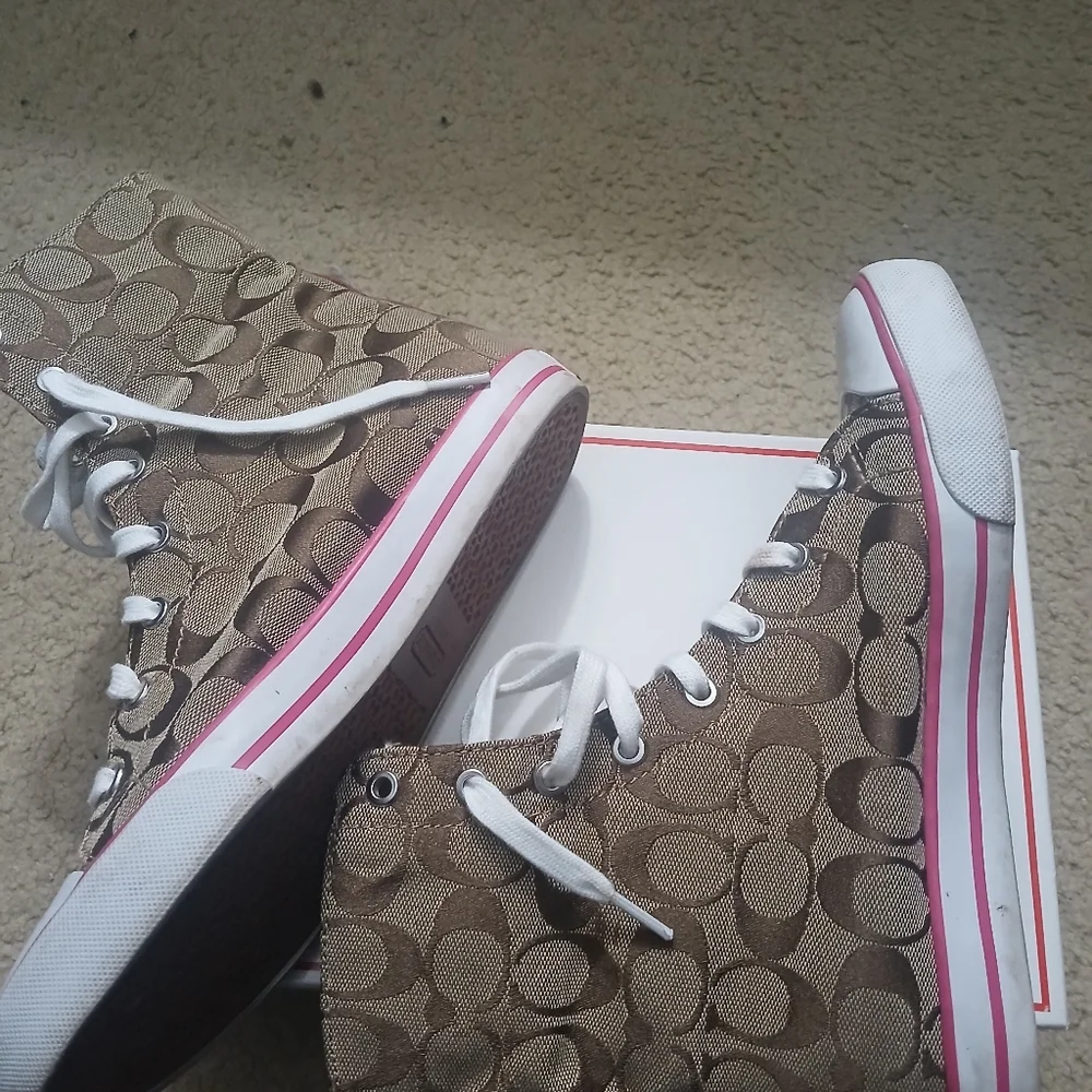 Coach Brown and White High-Top Sneakers - Picture 6 of 8